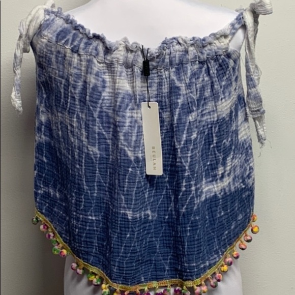Beulah | Women Size S| Pom Pom Tie Sleeves Cotton BOHO Tie Dye Wrap Top NWT - Picture 2 of 9